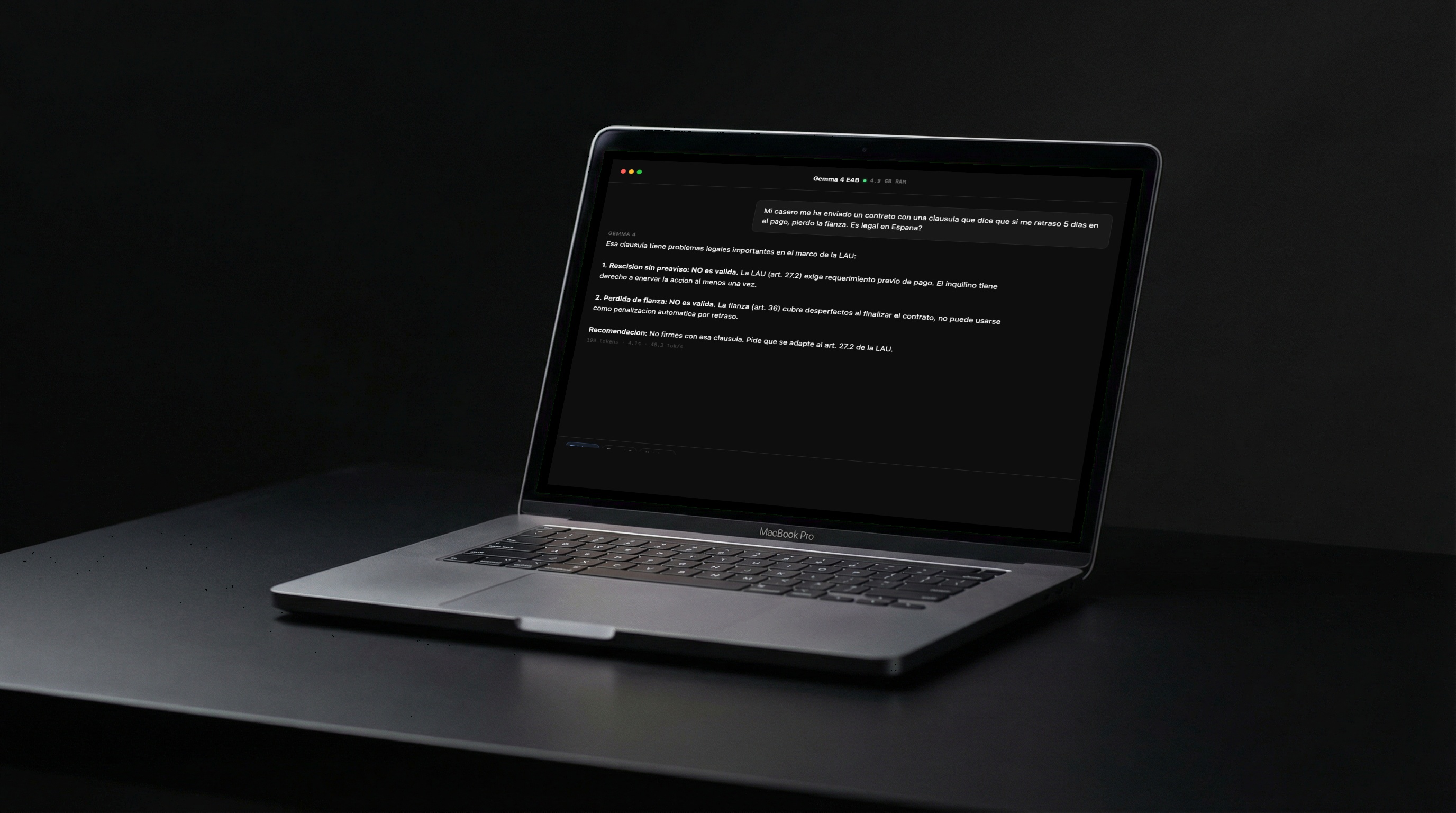 Gemma 4 Local corriendo en un MacBook Pro